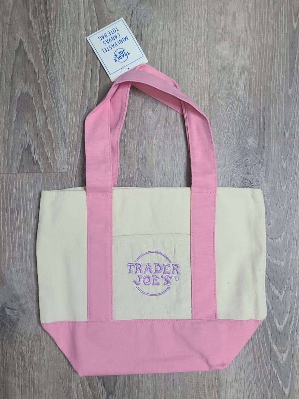 Trader Joe's Mini Pastel Canvas Tote Bag Limited Edition Pink NWT - Size OS